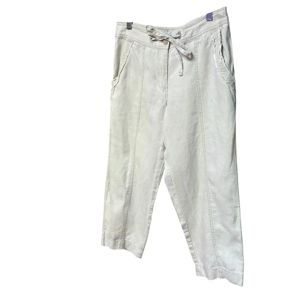 Tommy Bahama Khaki 100% Linen Summer Casual Capri Drawstring Pocket Pants sz 4 - Picture 4 of 7